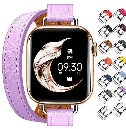 Juntan Correa de piel doble compatible con Apple Watch 38 mm, 40 mm, 41 mm, 42 mm, 44 mm, 45 mm, correa de piel fina, correa de repuesto para iWatch SE Serie 8 7 6 5 4 3 2 1, 38mm/40mm/41mm