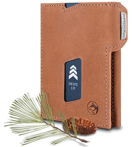 Wolfstrøm Slim Wallet Mit Münzfach 'Ludvig' I 7+1 Karten Mini Geldbörse I RFID Blocker I Damen Herren Portemonnaie Klein I Credit Card Holder Geldbeutel – Vintage Whiskey
