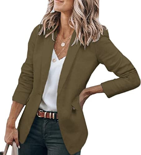 Cicy Bell Donna manica lunga Casual Blazer Lavoro Ufficio Bottone Open Front Jacket Tuta, Verde militare, S