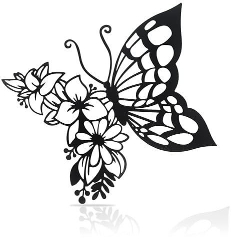 EUIOOVM Metal Butterfly Wall Decor, Black Butterflies Hanging Silhouette, Modern Art 3D Butterfly Wall Sculptures, Garden Yard Ornaments, Indoor Outdoor Decoration for Livingroom Corridor
