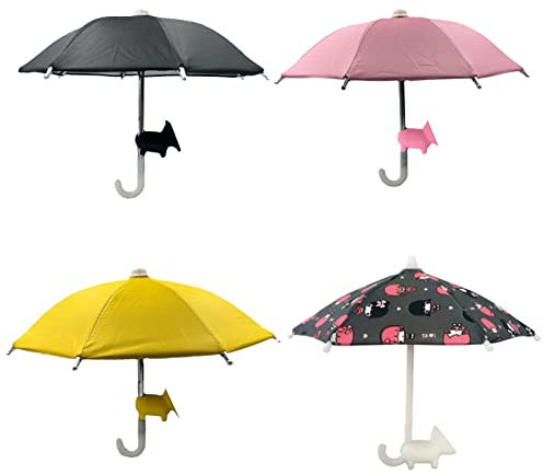 Genikeer 4 Cute Mobile Phone Holder With Sun Umbrella, Mobile Phone Umbrella Sun Rain Shade With Suction Cup, Multifunctional Umbrella For Mobile Phone Cell Phone, Glare Blocking