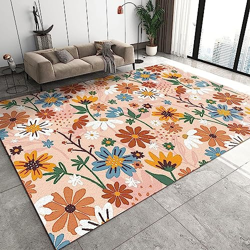 Wohnzimmer Teppich, 3D Teppich Bunte Pflanzen Rot Blau Gelb Weiße Blumen rutschfeste Plüsch Akzentteppiche Für Wohnzimmer Schlafzimmer Kinderzimmer Teppich Spielzimmer Teppich Für Kinderteppiche, 100