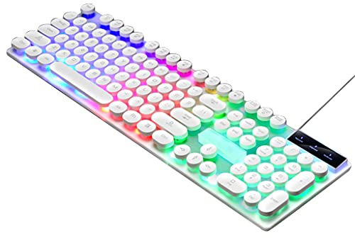 Yisawroy Clavier mécanique rétroéclairé USB LED pour machine à écrire - Touches rondes - 104 touches de clavier de jeu punk - Clavier de jeu mécanique