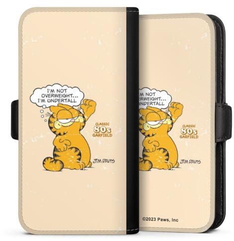 Flip Case kompatibel mit Apple iPhone X Handyhülle aus Kunst Leder schwarz Klapphülle Garfield Statement Katze