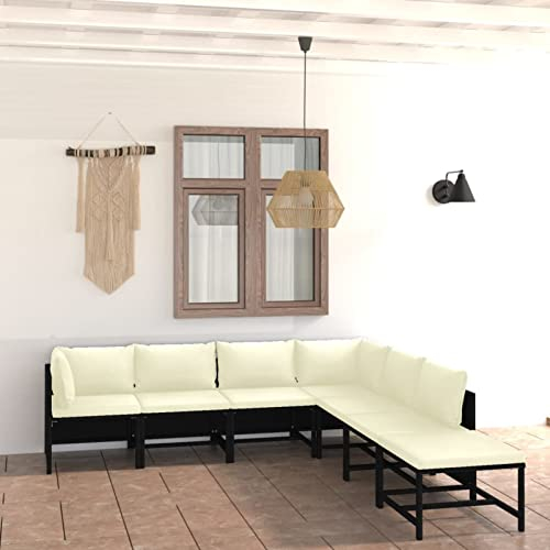 GuyAna 7-TLG. Garten-Lounge-Set mit Kissen Poly Rattan Schwarz Essecke Eckbank