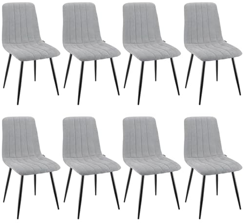 WAFTING Esszimmerstühle 8er Set, Gepolsterter Stuhl mit Hoher Rückenlehne, Esstischstühle mit Metallfuß, für Esszimmer, Wohnzimmer, Küche, Schlafzimmer und Empfangsraum, Grau
