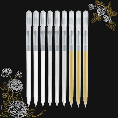 SMOOTHERPRO Weißgold Silber Gelstift Set | Highlight Gel Tintenstift | 0,6 mm Fine Art Liner Zeichenstift | für Schwarzes Dunkles Papier Zeichnen Skizzieren (GWS06-9) | 9 Stück