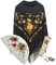 Mantón Negro, Abanico de Madera con Flores pintadas a Mano (Modelo Surtido), Funda Artesanal para Abanico Hecha en España y LLavero Estilo Flamenco (Negro DoradoR Surtido) (ND Blanco Surtido)