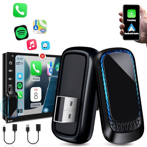 Vtopek Carplay Wireless Adapter 2-in-1 Apple Carplay Wireless Adapter Android Auto Wireless Adapter Konvertieren Werkseitig Verkabeltes CarPlay zu Wireless Kompatibel mit iOS 10+/Android 11+ Telefone