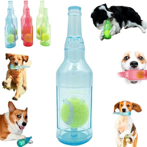 Crunch Play Bottle Toy for Dogs,Bottle Chew Toys,Water Bottle Toys for Dogs Cats,Plastic Bottle Toys with Ball for Dogs,Wine Bottle Dog Chew Toys with Tennis Ball,Interactive Toys for Dogs Cats