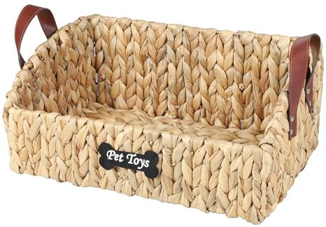 Ctomche Dog Toy Storage Box, Wicker & Seagrass Basket, Green, 40L x 26W x 17H cm, Perfect for Dog Accessories, Toys & More