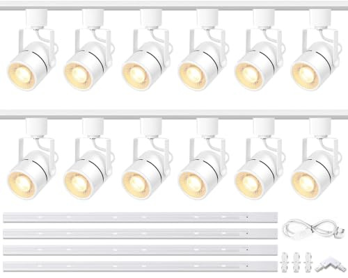 Bravsekai GU10 LED Track Lighting Complete Kit, with 450cm H Track Rails, 4000K Natural White Dimmable 12 Packs LED Ceiling Spotlight Fixture with Replaceable GU10 Bulbs