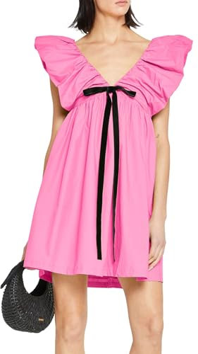 hibshaby Mini robe à imprimé floral avec col en V et manches bouffantes pour femme, rose, Taille XS