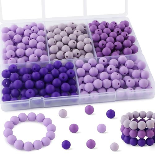 Kovict 300Pcs Silicone Beads 9mm Mix Color, Bulk Silicone Beads 9mm for Keychain Pens and Bracelet Making(Purple)
