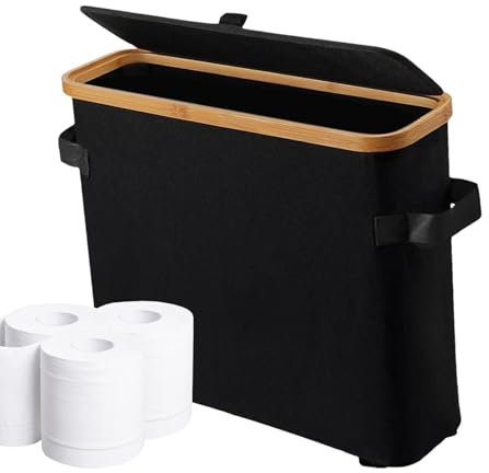 Rangement pour Papier Toilette, Panier De Rangement pour Papier Toilette avec Couvercle, Support De Rangement pour Papier Toilette avec Poignée, Panier De Rangement Polyvalent pour Salle De Bain
