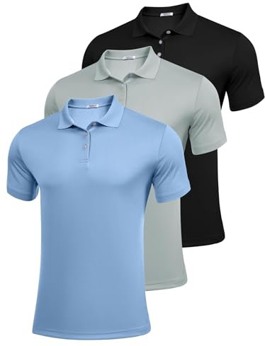 PINSPARK 1/3er Golf Shirts Herren Schnelltrocknend Golf Polo Shirt Herbst Outdoor Tennis Sport Hemden 2025 Schmale Passform Basic Kurzarm Sportshirt Schwarz/Graugrün/Blau (3er-Pack) XXL