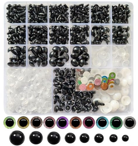 Gxadwzy 350 Stück Sicherheitsaugen Glitzer 12mm und Puppenaugen 5 bis14mm mit Unterlegscheiben für Häkeltiere Plüschtier