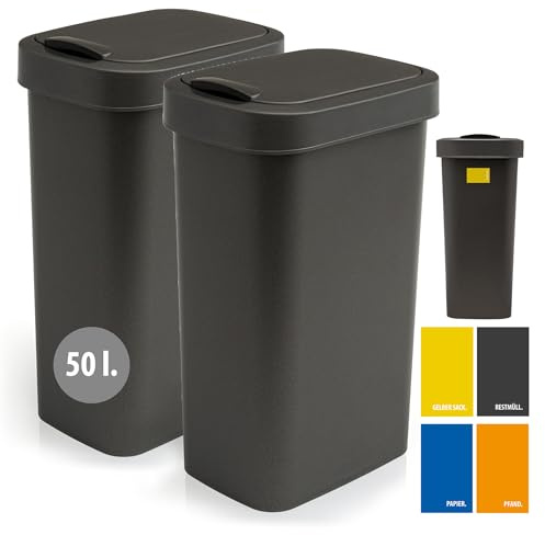 Hausfelder Mülleimer, 2er Set, 2x50 | 2er Set, 2x50, für Küche, mit Deckel, Mülleimer, Abfalleimer