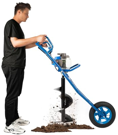 Duoruameng Broca de tierra de gasolina de 2 tiempos, 63 CC, con neumáticos de goma, longitud de la broca de 81 cm, diámetro de 30 cm, para granjas, jardines