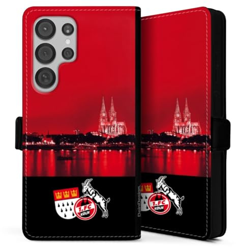 Klapphülle kompatibel mit Samsung Galaxy S 25 Ultra Handyhülle aus Kunst Leder schwarz Flip Case Skyline 1. FC Köln Offizielles Lizenzprodukt