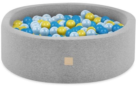 MISIOO Smart Piscine à balles - pour Chambre d'enfant - 200 balles - Jouet - Lavable en Machine - Certifié Öko-Tex - 90 x 30 cm - Gris Clair - Bleu/Jaune/Bleu Clair