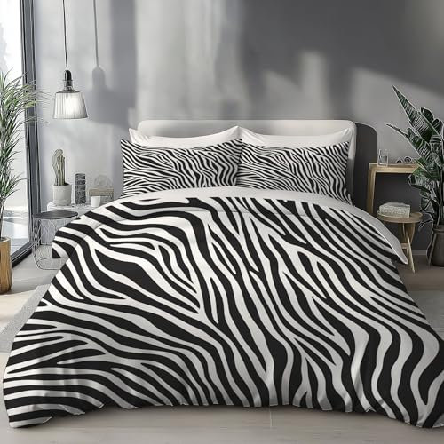 DLERFLOVR Bettwäsche 135x200cm Baumwolle - Bettwäsche-Sets Zebra-Textur Bettbezug 3teilig mit Kissenbezüge, Wendebettwäsche Bedding Moderner Minimalist mit Reißverschluss