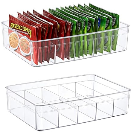 ogoPLUS 2 Stück Kühlschrank Organizer Größe L mit 5 Fächern - BPA-Frei, Lebensmittel aufbewahrungsbox, Stauraum für Schränke, Regale, Spülbecken, Kosmetik, Büromaterial, Gewürze, Snacks, Teebeutel