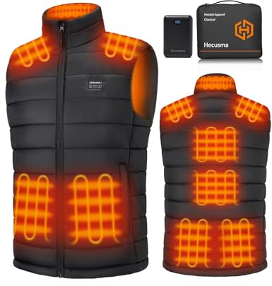 Hecusma Heated Vest for Men with Battery Pack Included 16000mAh 7.4V, Electric Men's Heated Vests Lightweight Heating Vest Cycling