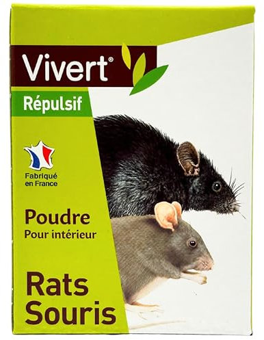 Vivert Répulsif Rats et Souris – Poudre Intérieur Efficace – Traitement Olfactif pour Repousser Rongeurs – Action Ciblée Maisons et Meubles – Poudre Anti-Rats et Souris, Facile à Utiliser