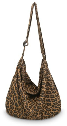 X SIM FITNESSX Leoparden Umhängetasche Shopper Schultertasche Macchiato Schultertasche Cavans große Tascher mit Reißverschluss (Leopard -Braun)