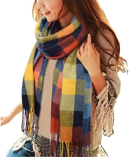 heekpek Damen Kariert Oversized Kaschmir Schal Lange Winterschal Weich Wraps Groß Karo Fransen Schals Warm für Herbst Winter