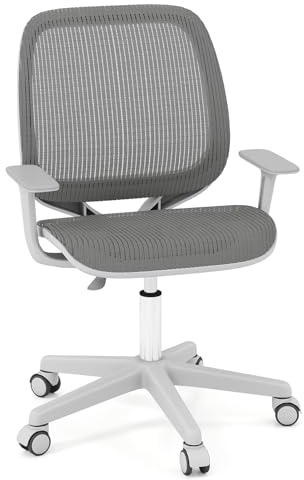 DREAMADE Schreibtischstuhl Kinder, Sitzhöhe 43-55cm verstellbar, Ergonomischer Kinderdrehstuhl auf Rollen mit Armlehnen & Rückenlehne, Bürostuhl Drehstuhl Kinderstuhl für Jungen und Mädchen (Grau)