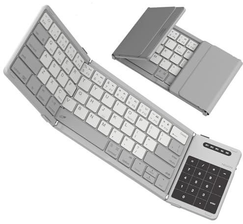 Nillkin Cube Pocket Foldable Bluetooth Keyboard with Built-in Touchpad & Number Pad - Ultra Portable Wireless Keyboard for iPad, Surface Tablet, Smartphone, Laptop PC (Gray)