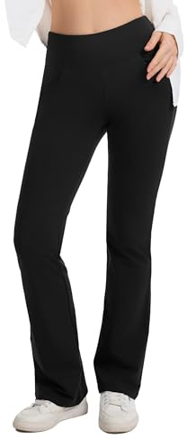 SAFORT Damen Capri/ 74cm/ 79cm/ 84cm/ 89cm Yogahose Baumwolle Jazzpants Damen Bootcut Hose Sporthose lang mit Taschen Flared Leg, Schwarz, 84cm, XL