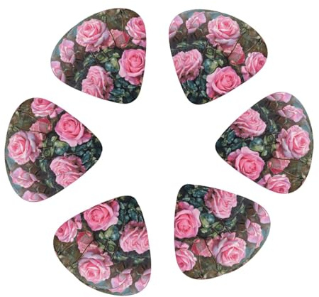 Gitarrenplektren mit frischen Rosen, gemischte Stärken (0,46/0,71/0,96 mm), mit Etui, für Gitarre/Ukulele, Rosa, 12 Stück