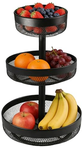 Obst Etagere Metall mit 3 Etagen, Obstkorb Schwarz Obstschale Etagere Rund Obstkorb Obstetageren 3 Stöckig für Aufräumen und Ordnen Obst, Gemüse, Brot, Snacks in Küche, Wohnzimmer