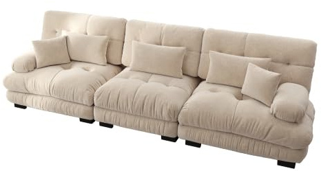 vutizal Modulares Ecksofa 3-Sitzer Cloud Sofa mit Schlaffunktion in Hellbraun, L-Form Komfort & Tiefensitz, Chenille Stoff für große Wohnlandschaft