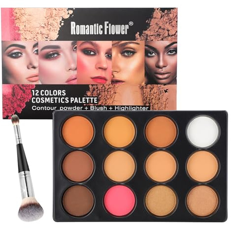 JasCherry Contour Palette, 12 colori di contorno illuminante polvere correttore con pennello a doppia testa, regali di trucco per le donne, D