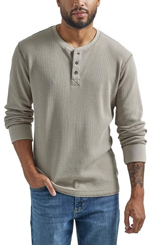 Wrangler Authentics Men's Long Sleeve Waffle Henley Shirt, Pumice Stone, XXL