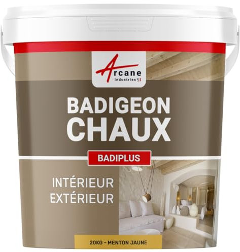 Badigeon à la chaux, décoration, intérieure et extérieur, maison : Badiplus - 20 kg (jusqu'à 100 m²) Menton Jaune - ARCANE INDUSTRIES