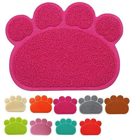 CloudHeart Tapis de sol premium pour animal domestique, en forme de patte, en PVC, antidérapant, lavable, doux, tapis de gamelle pour chat et chien (30 x 40 cm) - Rose vif