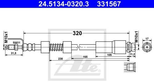ATE Bremsschlauch 24.5134-0320.3 Länge: 320mm, Kompatibel mit: FORD TOURNEO CONNECT, TRANSIT CONNECT