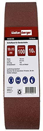 Woltersberger® Lot de 10 bandes abrasives en tissu │ Dimensions : 100 x 915 mm │ Grain P80 │ pour ponceuses à bande │ Papier Abrasif │ Ensemble de Bandes Abrasives