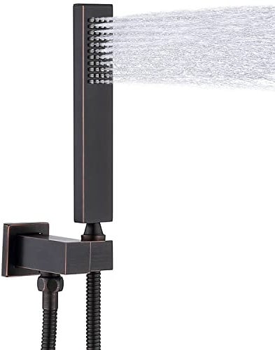 Hand-held Shower Head Set - Oil Rubbed Bronze Brass Handheld Shower Wand with Wall Mount Adjustable Elbow Holder and 59inch Long Hose - Modern Rectangle Hand Shower High Pressure