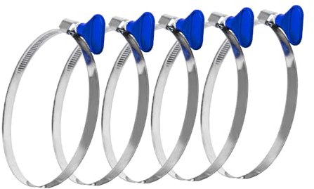 POWERTEC 70249 5 Inch Key Hose Clamp, Thumb Screw Key Adjustable Stainless Steel Hose Clamps for Dust Collection, Dust Collector and Dryer Vent Hose, Pipe Clamp, RV Clamp, Worm Gear Clamp, 5 Pack