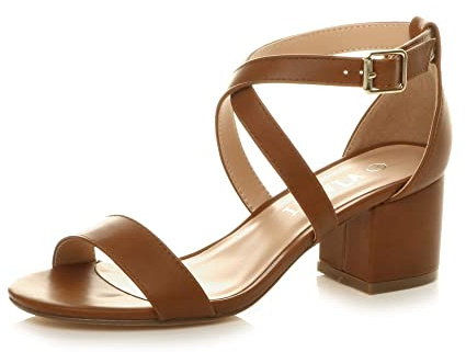 AJVANI Womens ladies mid low block heel peep toe ankle strap strappy party sandals size
