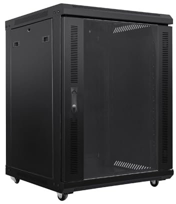 LMS DATA Network & Server Rack Enclosure with Mesh Door, Cooling Fan, Locks, & Removable Side Panels – Floor Standing 19 Inch Rack