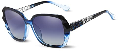 LumiSyne Gafas de sol Mujer Gradient Espejo,Gafas UV 400 Polarizadas,De gran tamaño Policarbonato Marco Diamante Cristal,Al aire libre Viajar Caja de regalo(Azul Gradient)
