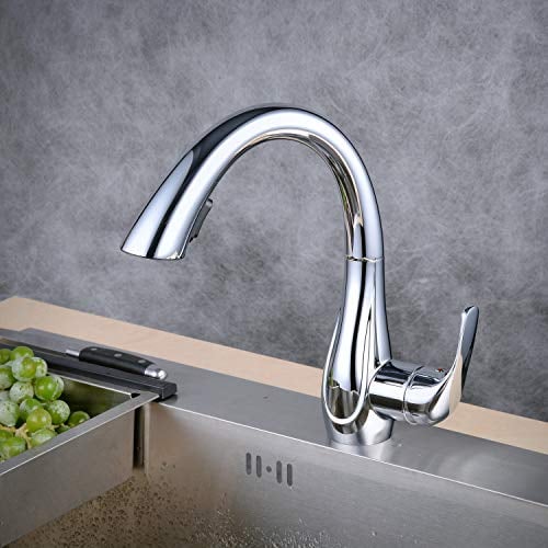 Beelee Chrom Wasserhahn Küche 360° schwenkbarer Küchenarmatur Hoher Auslauf Spültischarmatur Hochdruck Armaturen Wasserfall Einhebelmischer Mischbatterie für Küche Spüle, BLSS1749C