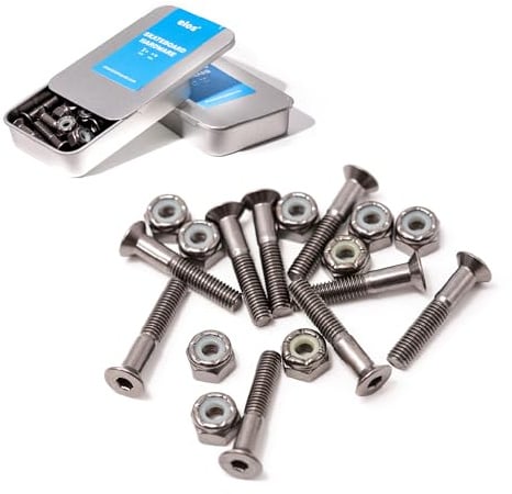 Elos Skateboard Hardware Longboard Lock Nuts Skateboard Hardware Set. 1.1 Inch Countersunk Allen Bolts with Nylock Nut for Longboard Truck Hardware. Strong & Rust-Free. (9 Screws & 9 Nuts)